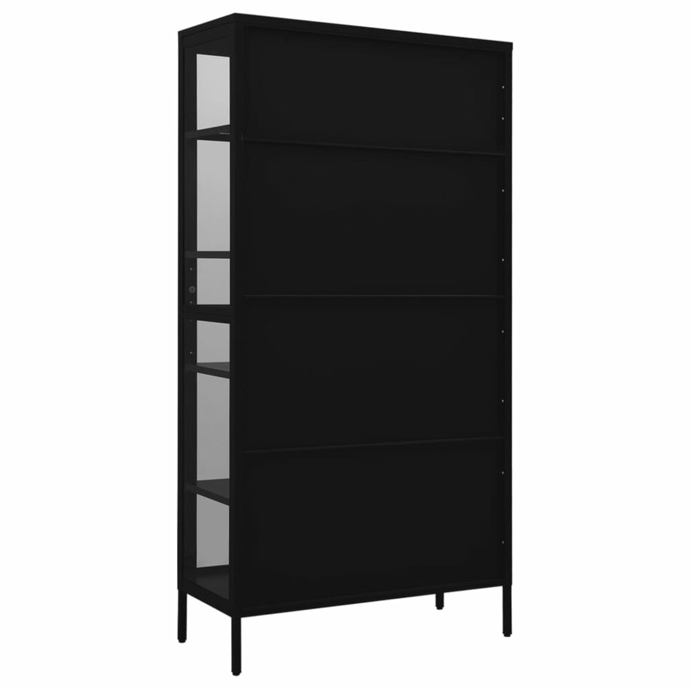 Vitrinekast Amber 90x40x180 cm staal en gehard glas zwart