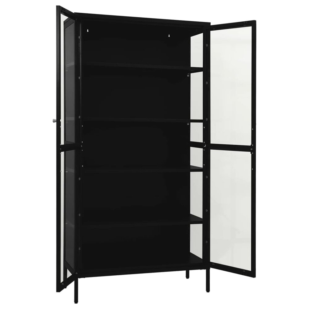 Vitrinekast Amber 90x40x180 cm staal en gehard glas zwart