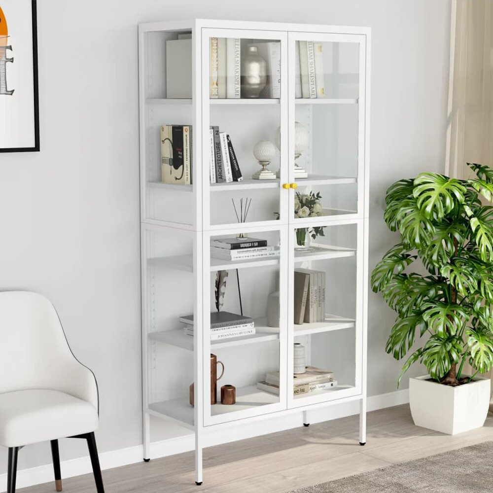 Vitrinekast Amber 90x40x180 cm staal en gehard glas wit