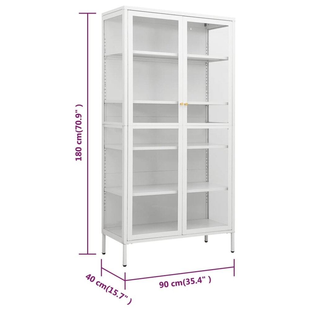 Vitrinekast Amber 90x40x180 cm staal en gehard glas wit