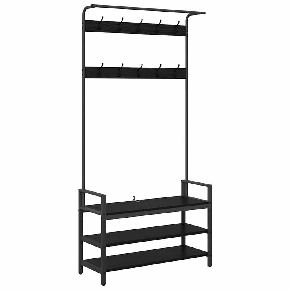 Kapstok Hansi met plank Zwart eiken 95 x 34 x 184 cm Bewerkt hout