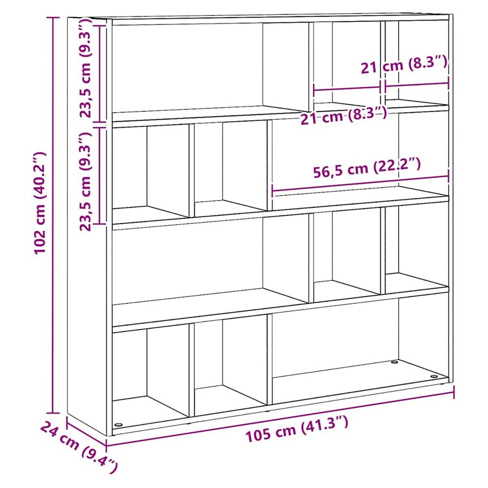 Boekenkast - kamerscherm 105x24x102 cm Artisanaal eikenkleur