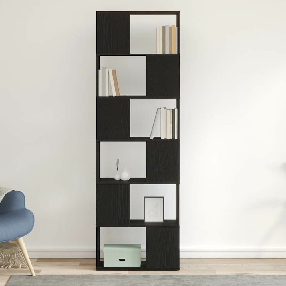 Boekenkast/kamerscherm 60x24x186 cm zwart eikenkleurig