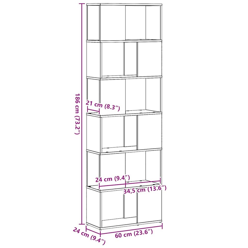 Boekenkast/kamerscherm 60x24x186 cm zwart eikenkleurig