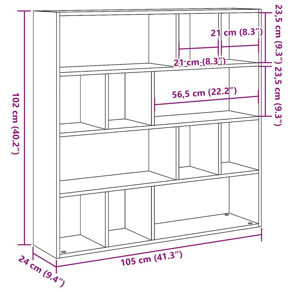 Boekenkast/kamerscherm Fox 105x24x102 cm oud houtkleurig