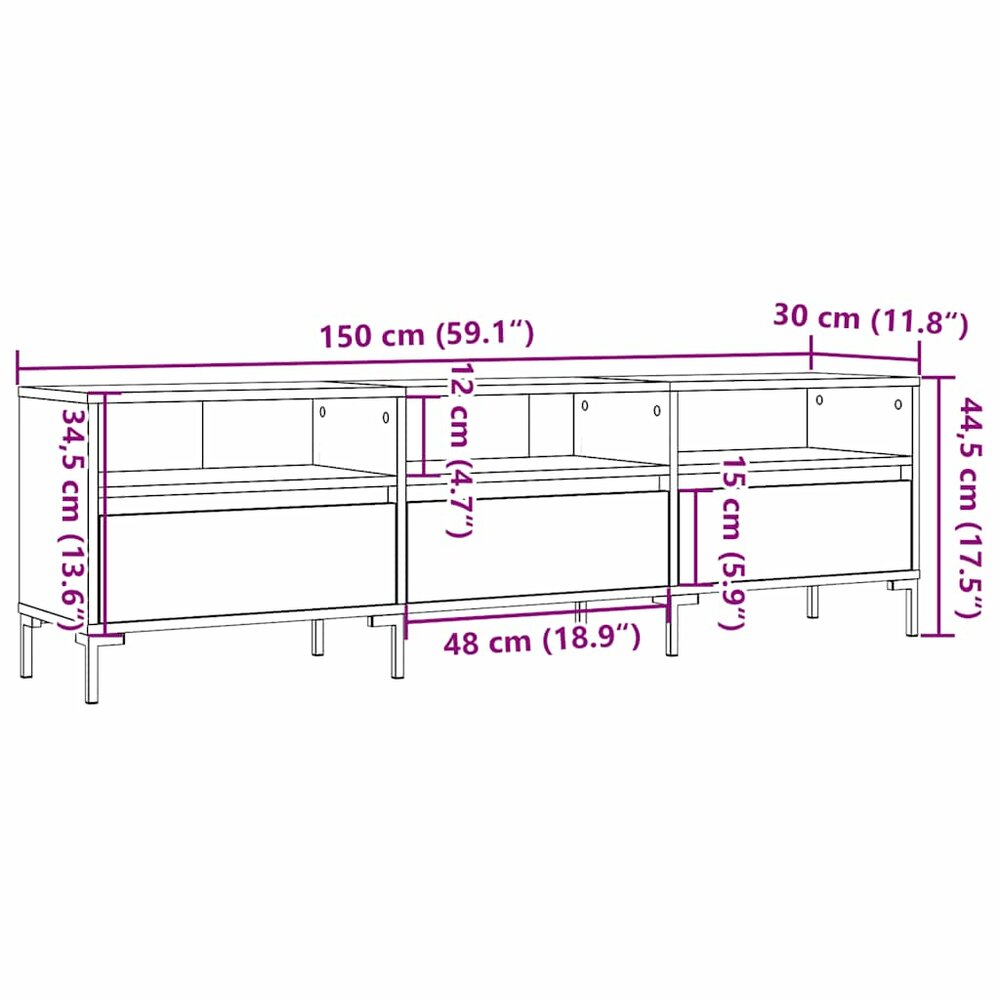 Tv-meubel Rico 150x30x44,5 cm bewerkt hout oud houtkleurig