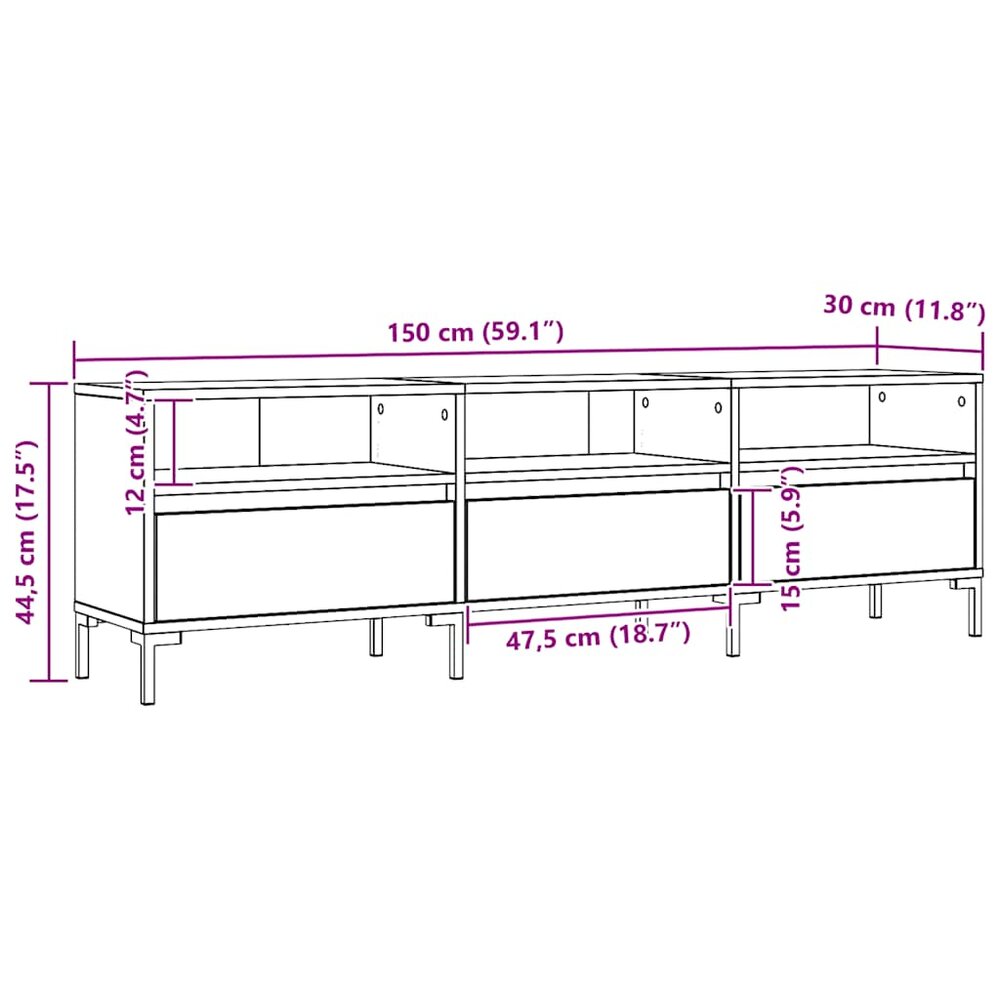 Tv-meubel 150x30x44,5 cm bewerkt hout artisanaal eikenkleur