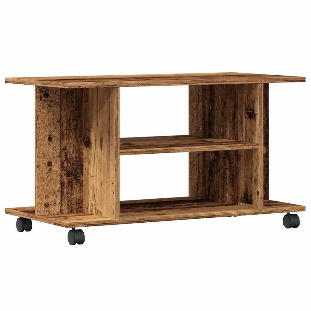 Tv-meubel met wieltjes 80x40x45 cm bewerkt hout oud houtkleurig