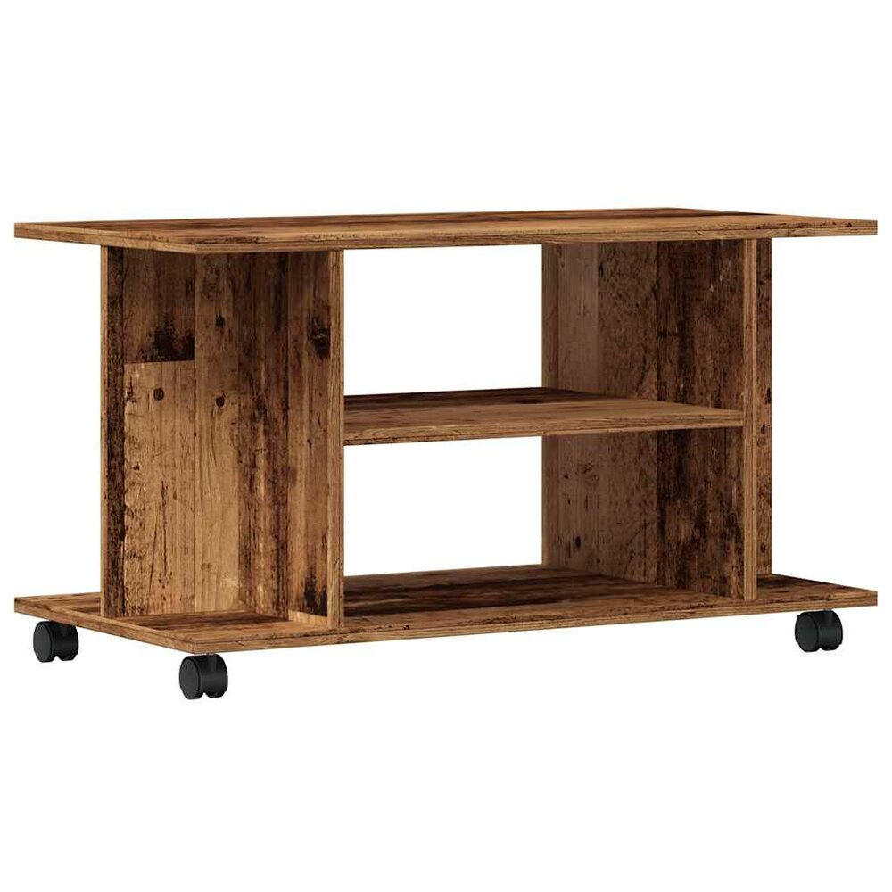 Tv-meubel met wieltjes 80x40x45 cm bewerkt hout oud houtkleurig