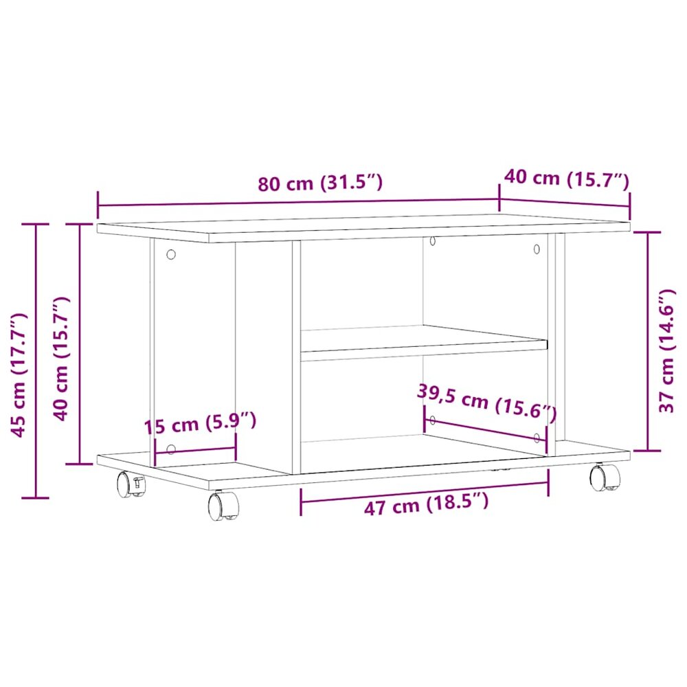Tv-meubel met wieltjes 80x40x45 cm bewerkt hout oud houtkleurig