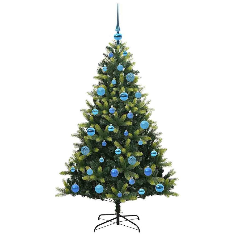 Kunstkerstboom groen met blauwe ballen en 150 LEDs 150 cm