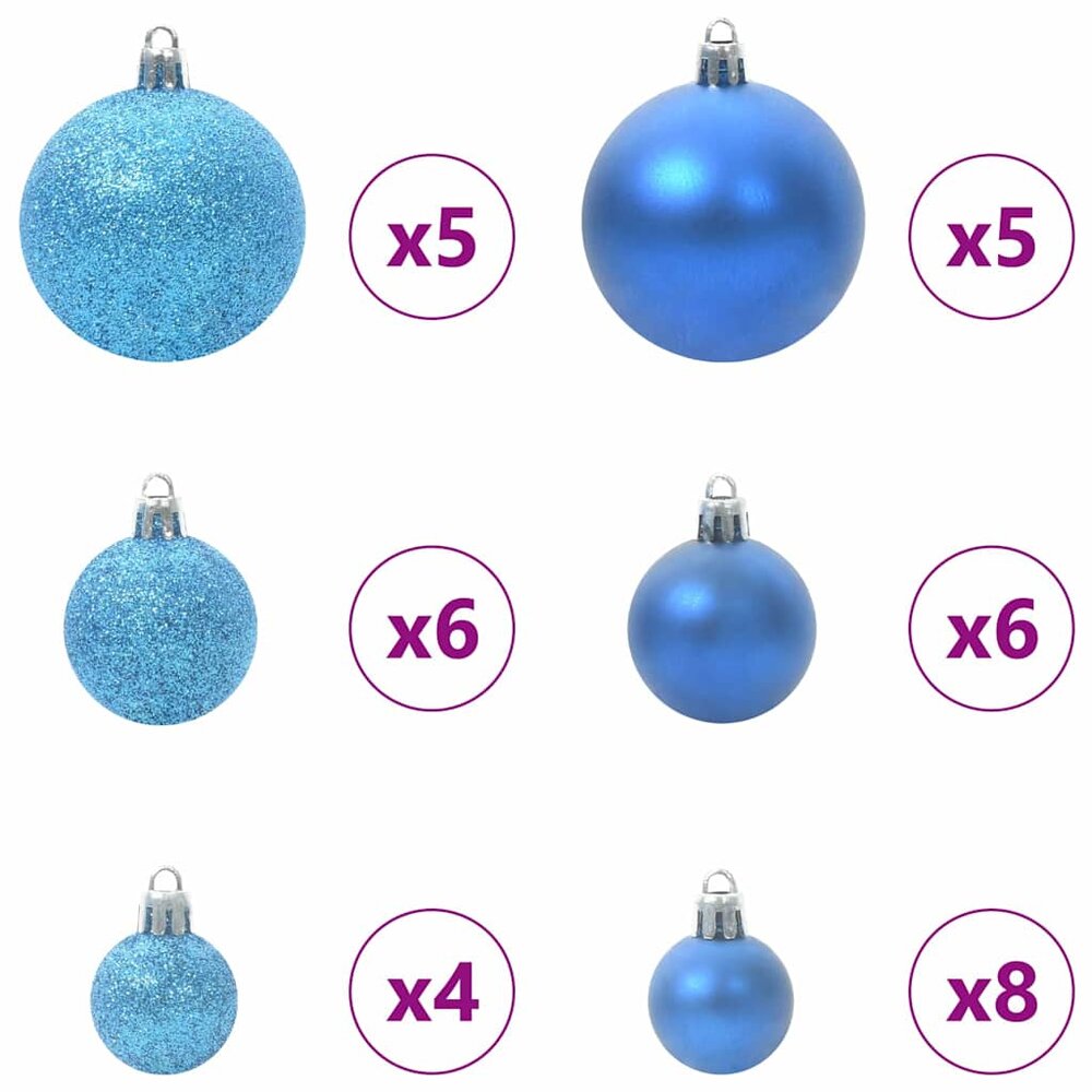 Kunstkerstboom groen met blauwe ballen en 150 LEDs 150 cm