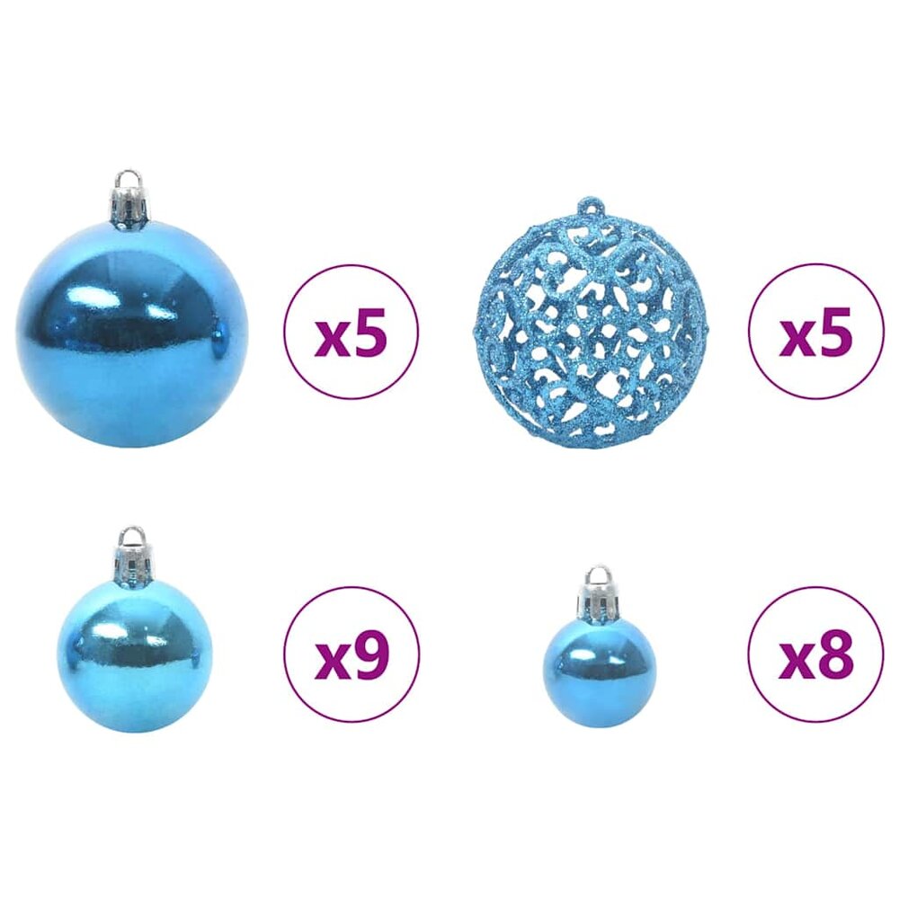 Kunstkerstboom groen met blauwe ballen en 150 LEDs 150 cm