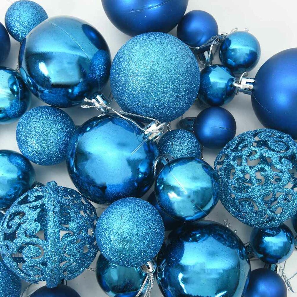 Kunstkerstboom groen met blauwe ballen en 150 LEDs 150 cm