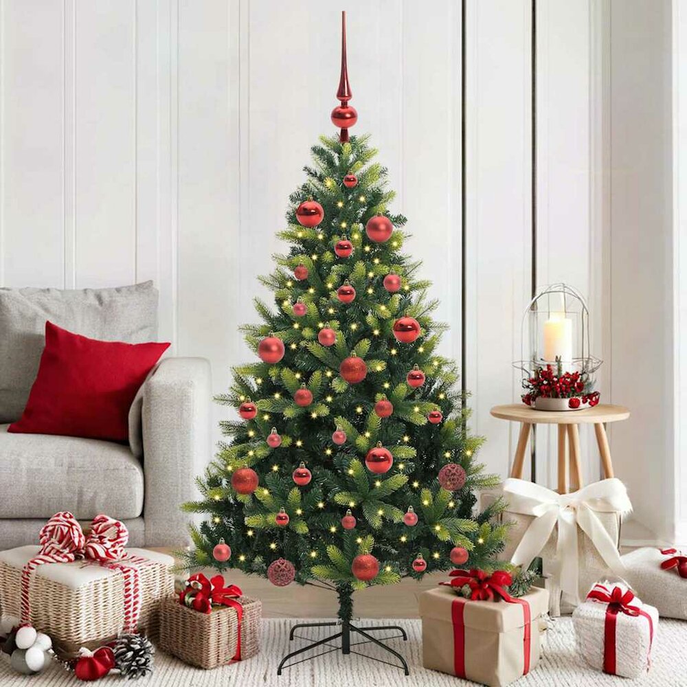 Kunstkerstboom groen met rode ballen 150 LEDs Groen 150 cm