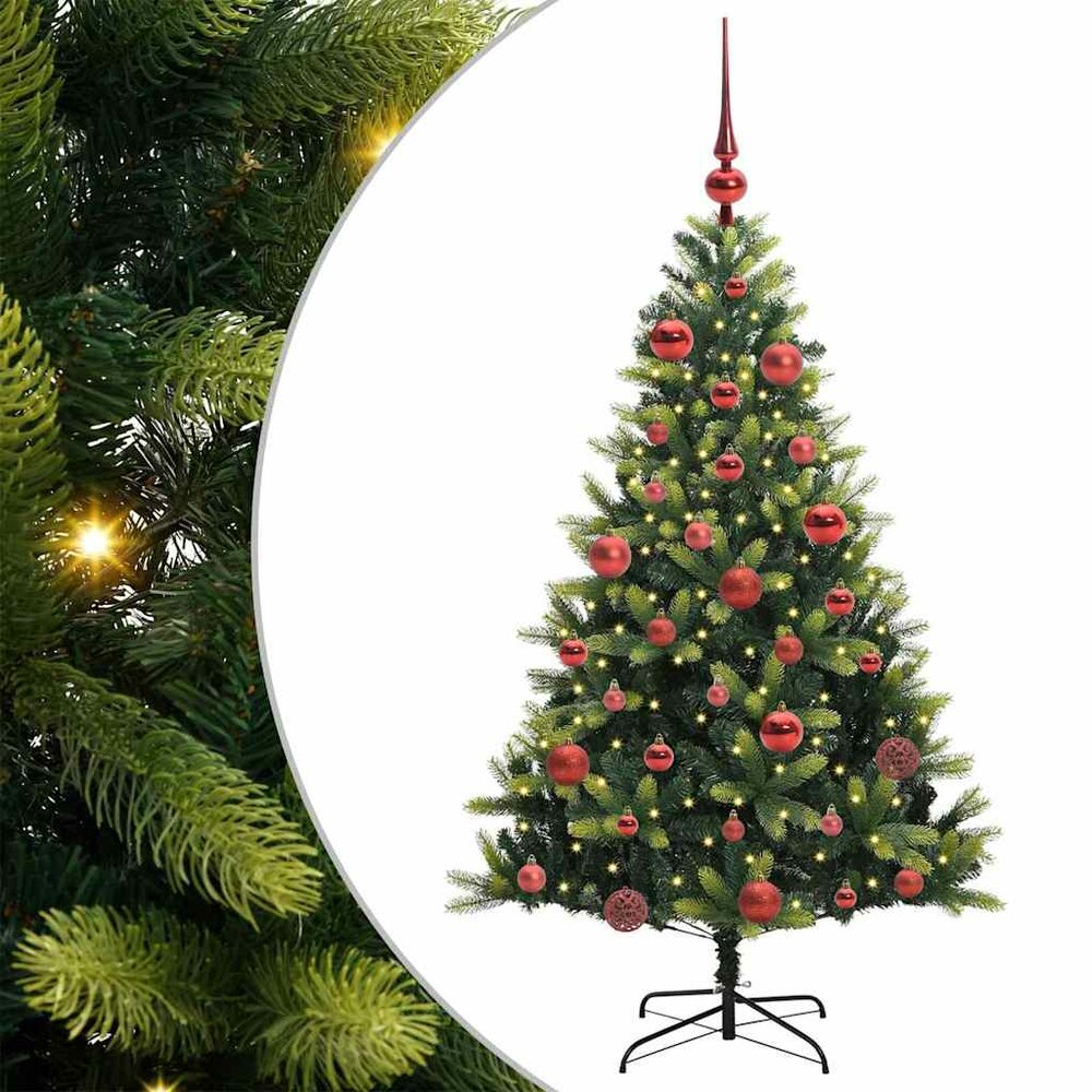 Kunstkerstboom groen met rode ballen 150 LEDs Groen 150 cm