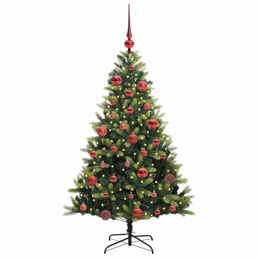 Kunstkerstboom groen met rode ballen 150 LEDs Groen 150 cm