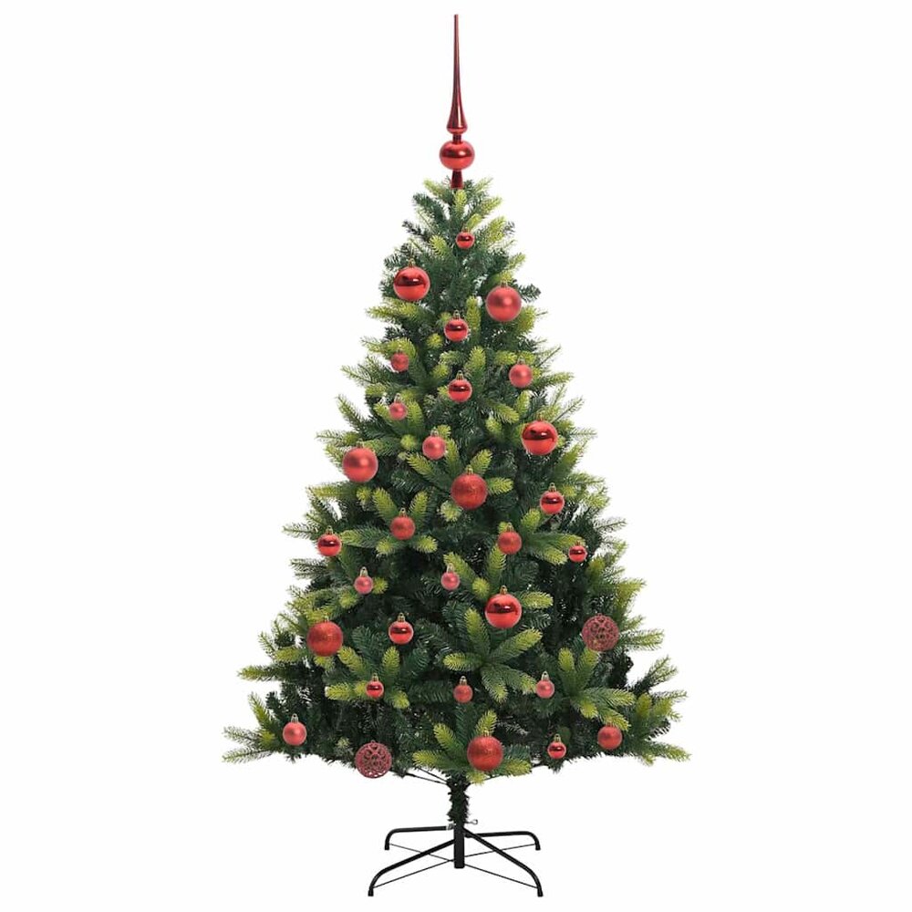Kunstkerstboom groen met rode ballen 150 LEDs Groen 150 cm
