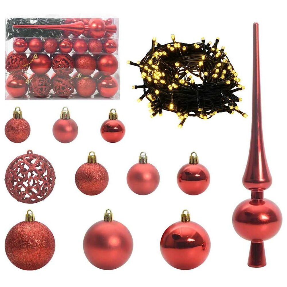 Kunstkerstboom groen met rode ballen 150 LEDs Groen 150 cm