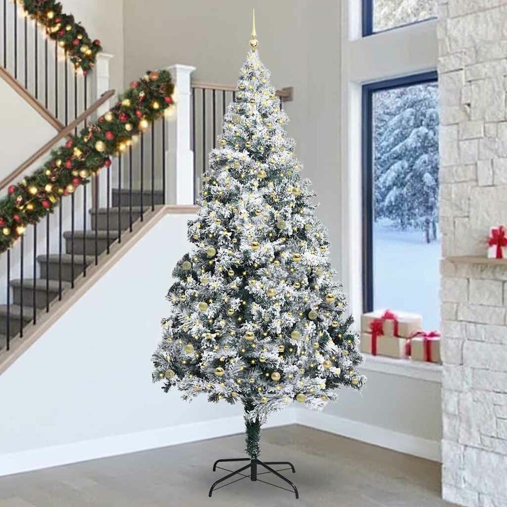 Kunstkerstboom wit met gouden ballen en 300 LED met standaard Wit 300 cm