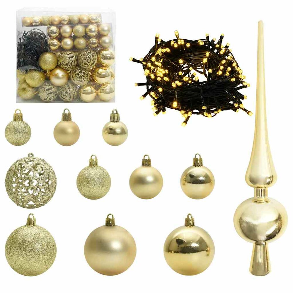 Kunstkerstboom wit met gouden ballen en 300 LED met standaard Wit 300 cm