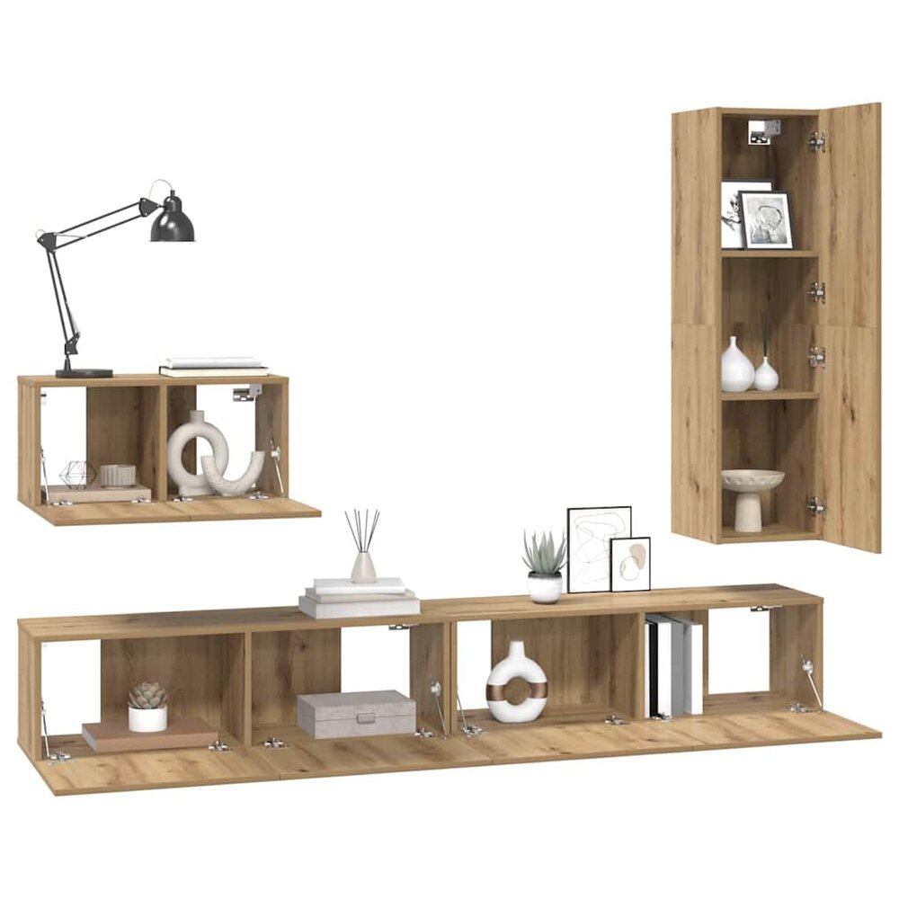 Tv-meubelset Wouter 4 pcs artisanaal eikenkleurig 30.5 x 30 x 110 cm