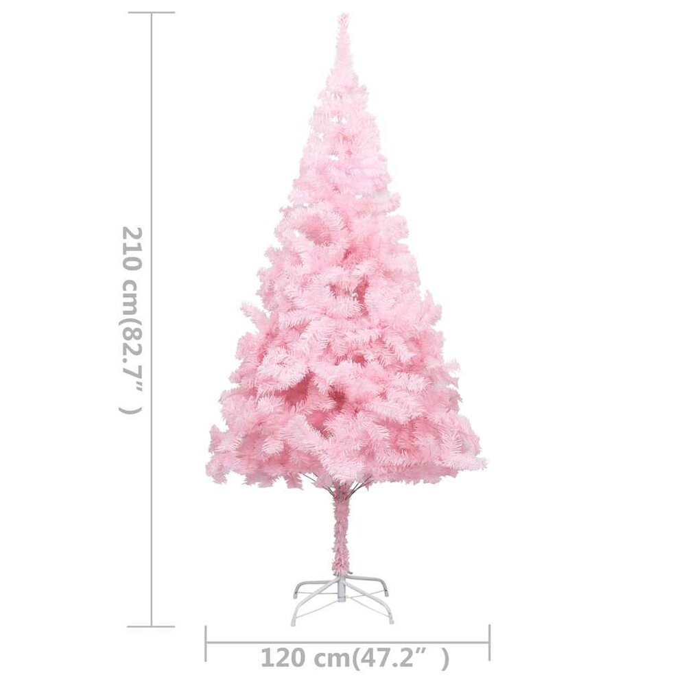 Kunstkerstboom met verlichting en kerstballen 210 cm PVC roze