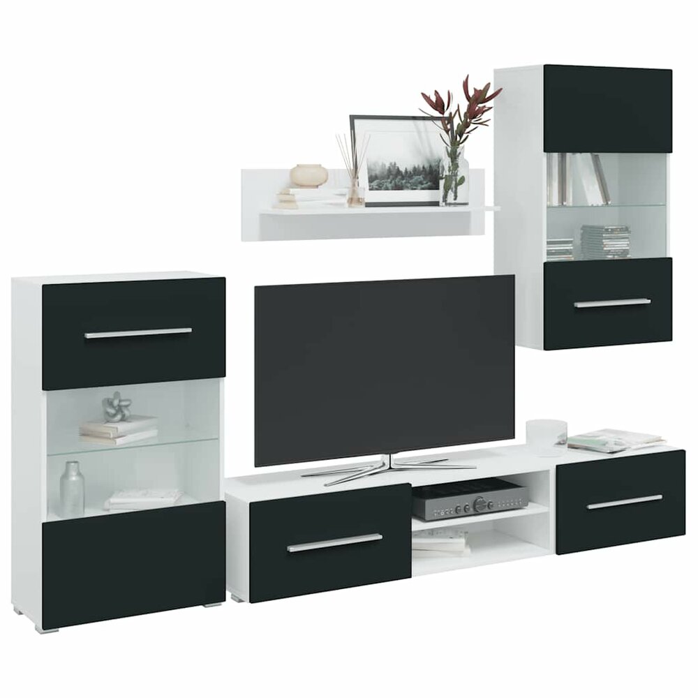 Tv-meubels met LED-verlichting bewerkt hout mat indigo - 5-delig