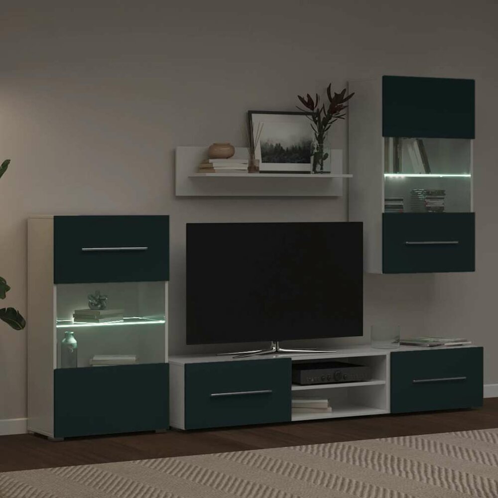 Tv-meubels met LED-verlichting bewerkt hout mat indigo - 5-delig