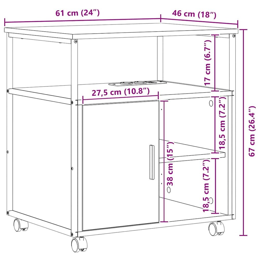 Kantoor kast met oplaadstation Zwart eiken 61 x 46 x 67 cm