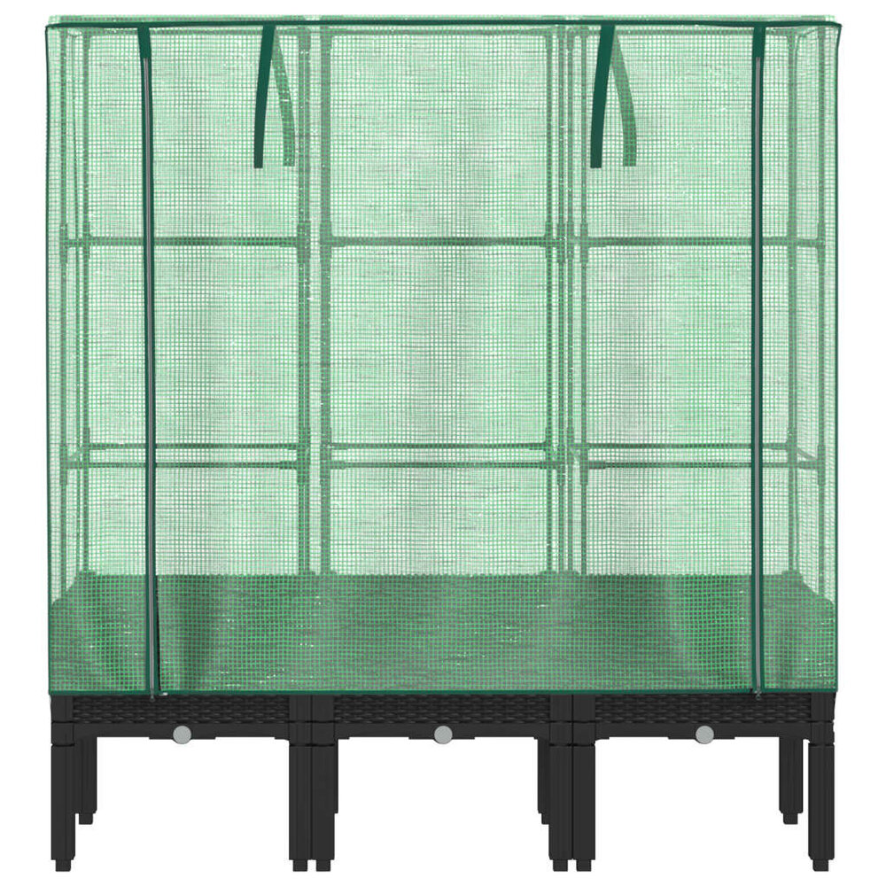 Plantenbak zwart op pootjes met kashoes 120x40x140 cm rattanlook