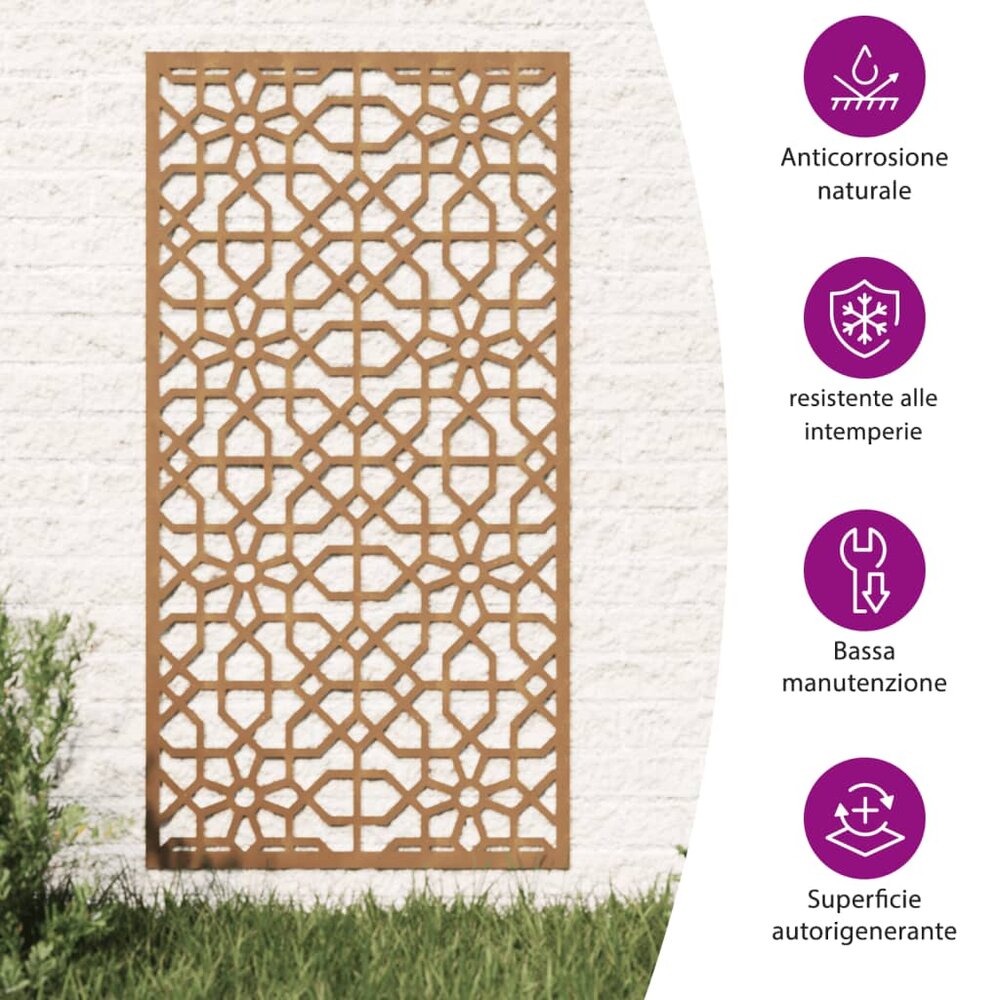 Wanddecoratie paneel tuin Moors ontwerp 105x55 cm cortenstaal