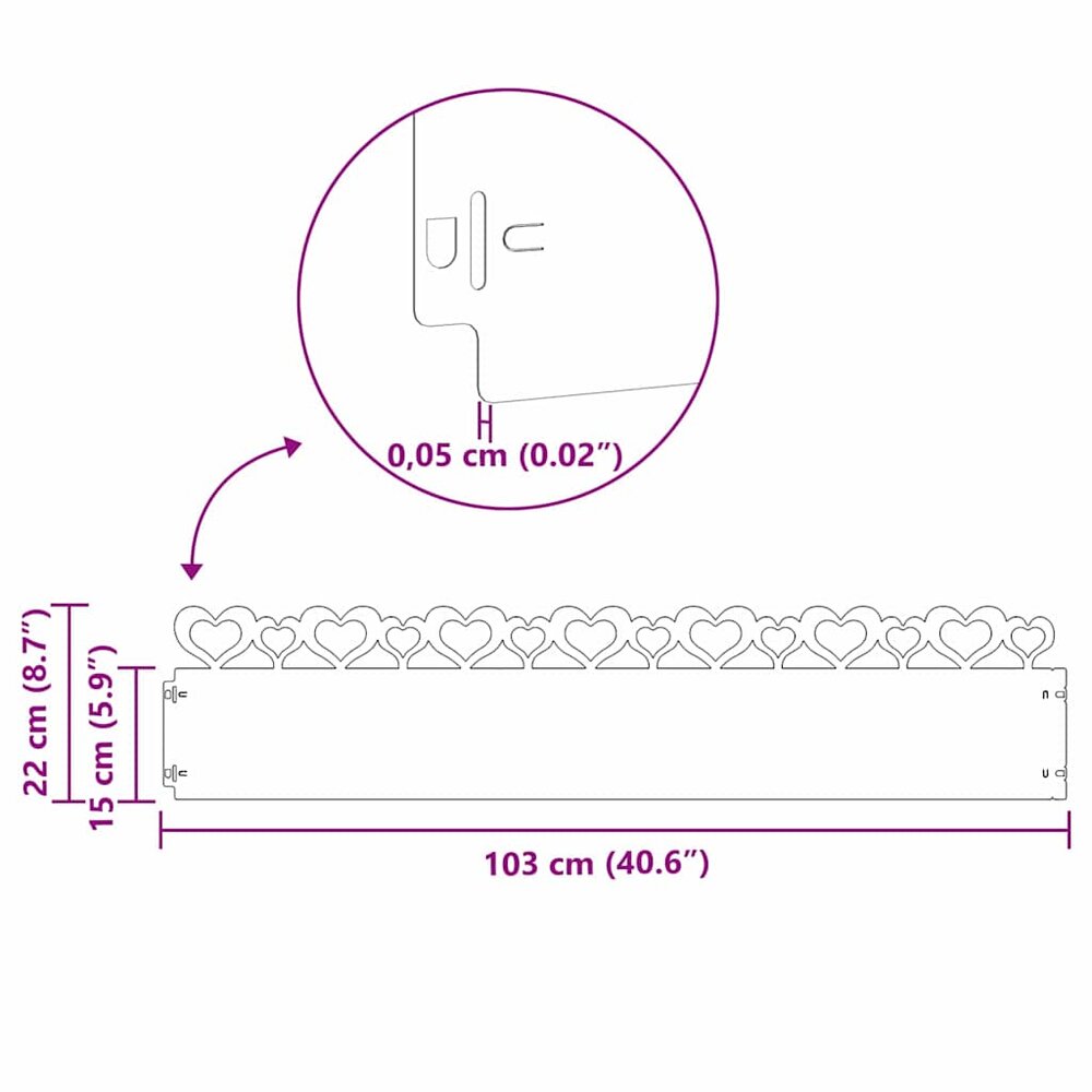 Gazonranden SET 10 st hartjes Roestig 103x22 cm Cortenstaal borderrand