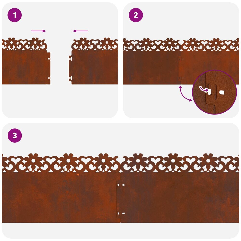 Gazonranden bloemmotief SET 10 st Roestig 103x22 cm Cortenstaal borderrand