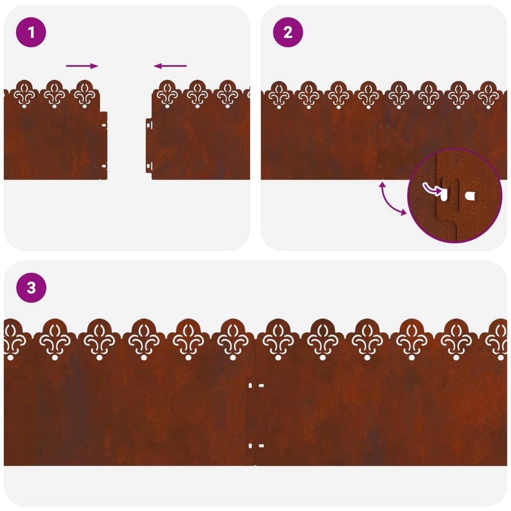 Gazonranden Franse lelie SET 10 pcs Roestig 103x22 cm Cortenstaal