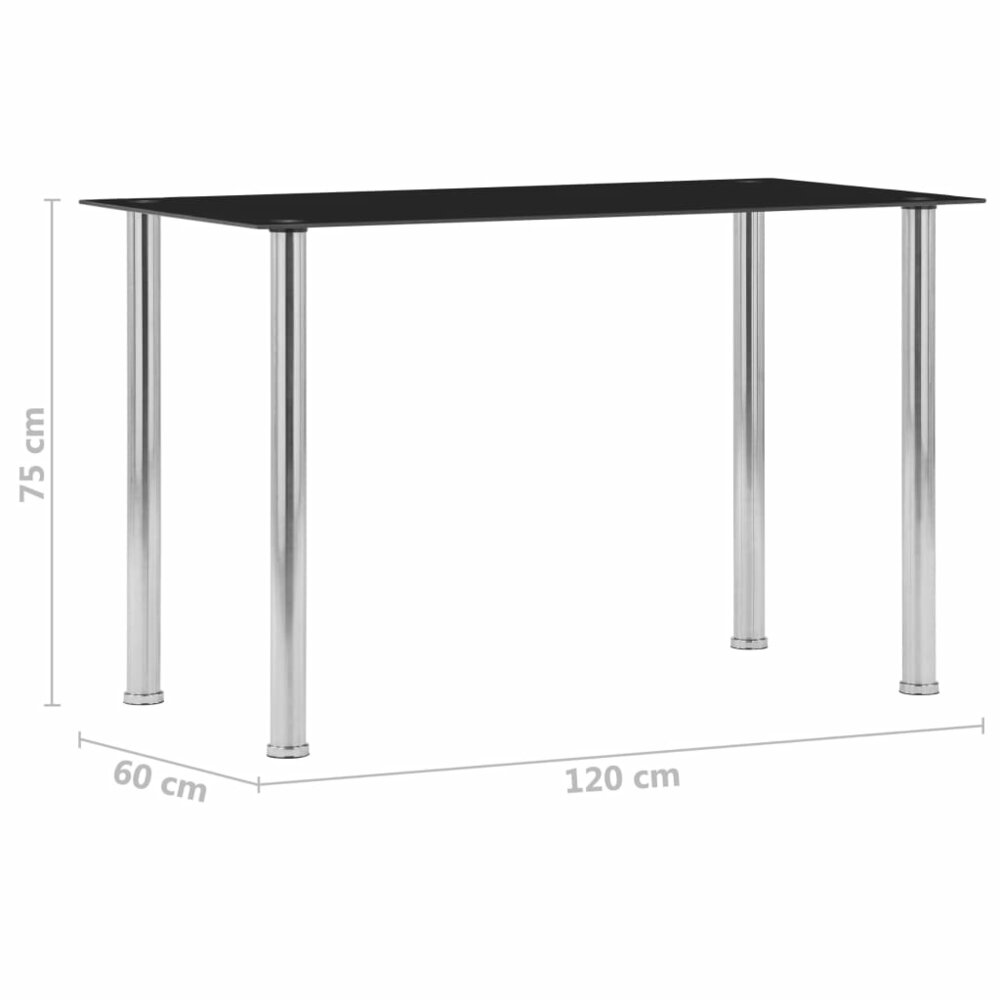 Eettafel Niro smal 120x60x75 cm gehard glas zwart