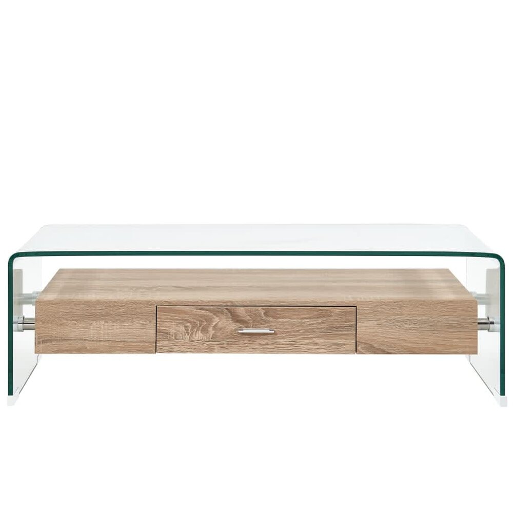 Salontafel James 98x45x31 cm gehard glas transparant met houten onderblad