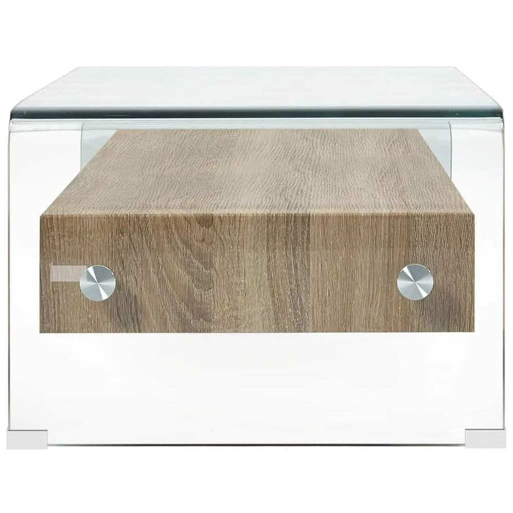 Salontafel James 98x45x31 cm gehard glas transparant met houten onderblad