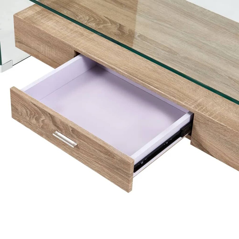 Salontafel James 98x45x31 cm gehard glas transparant met houten onderblad