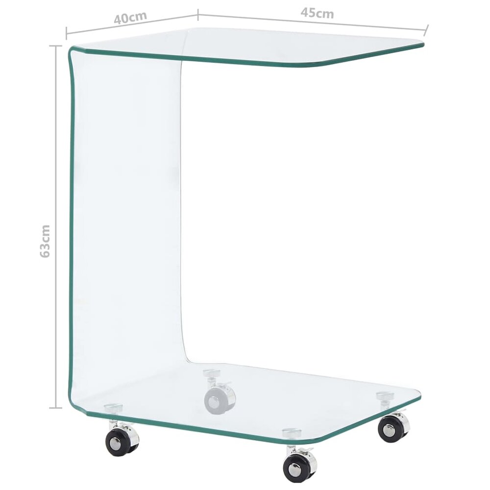 Salontafel Kermit 45x40x63 cm gehard glas met wieltjes