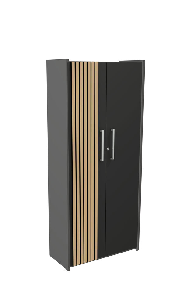 Hoge kantoorkast Oxford met akoestische latjeswand eiken antraciet