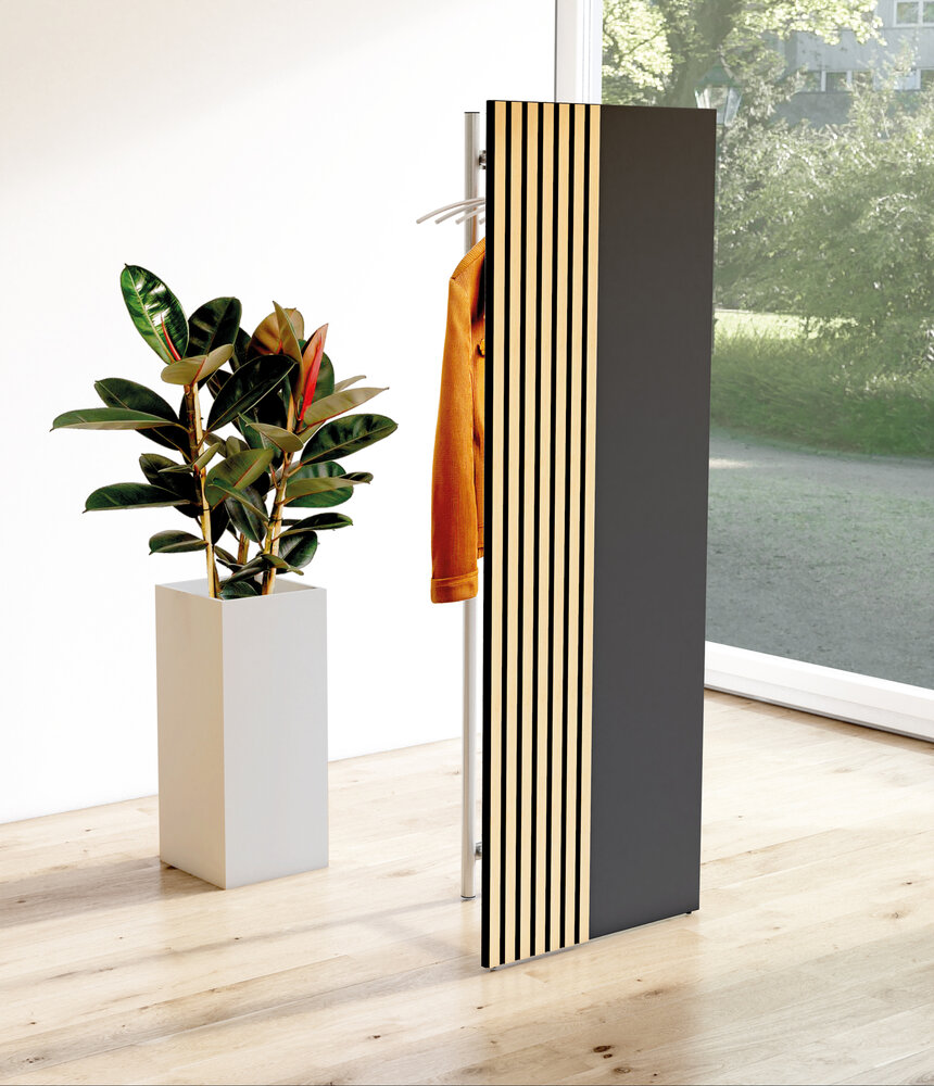 Vrijstaande design kapstok Oxford antraciet met akoestische eiken latten