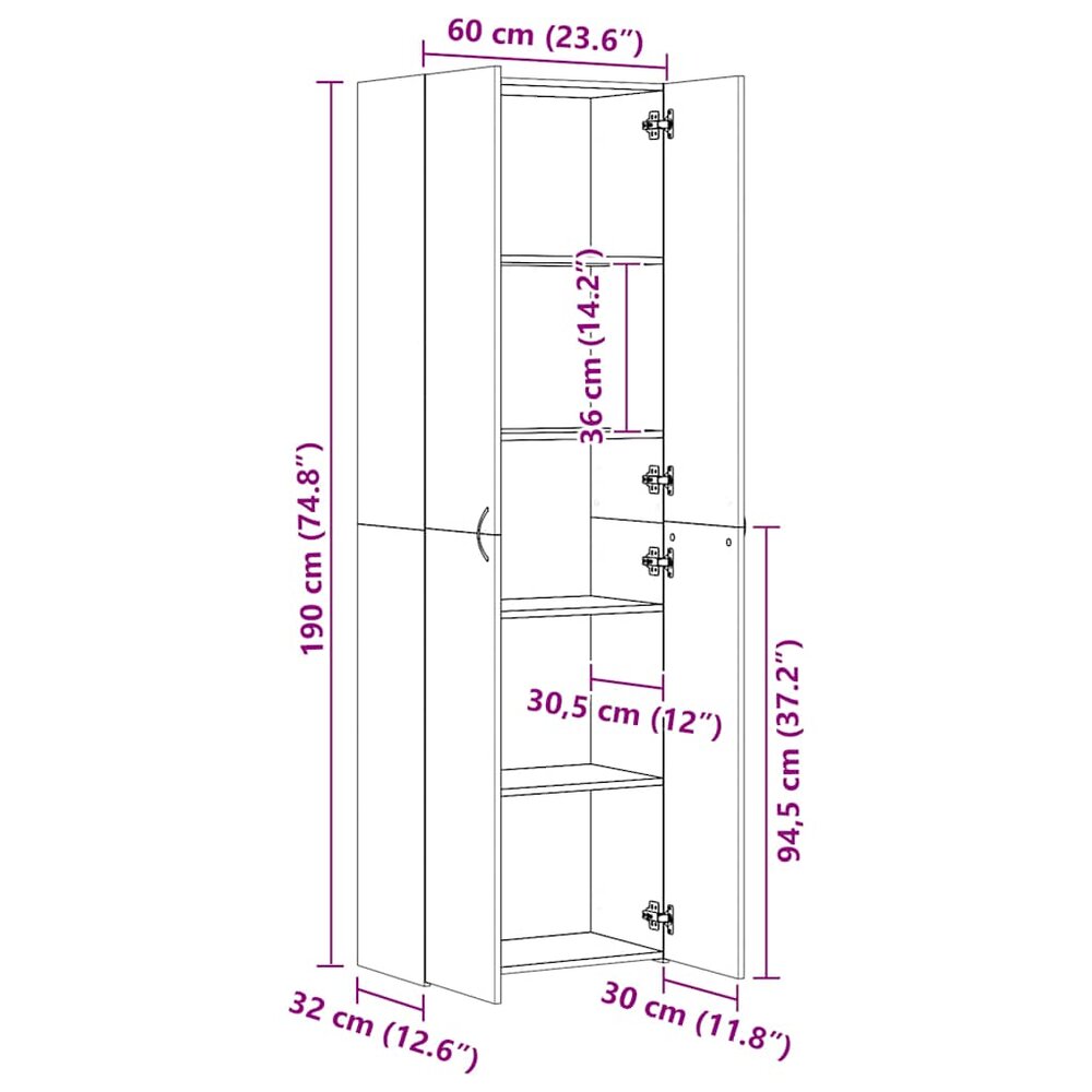 Archiefkast Andre wit, afmetingen