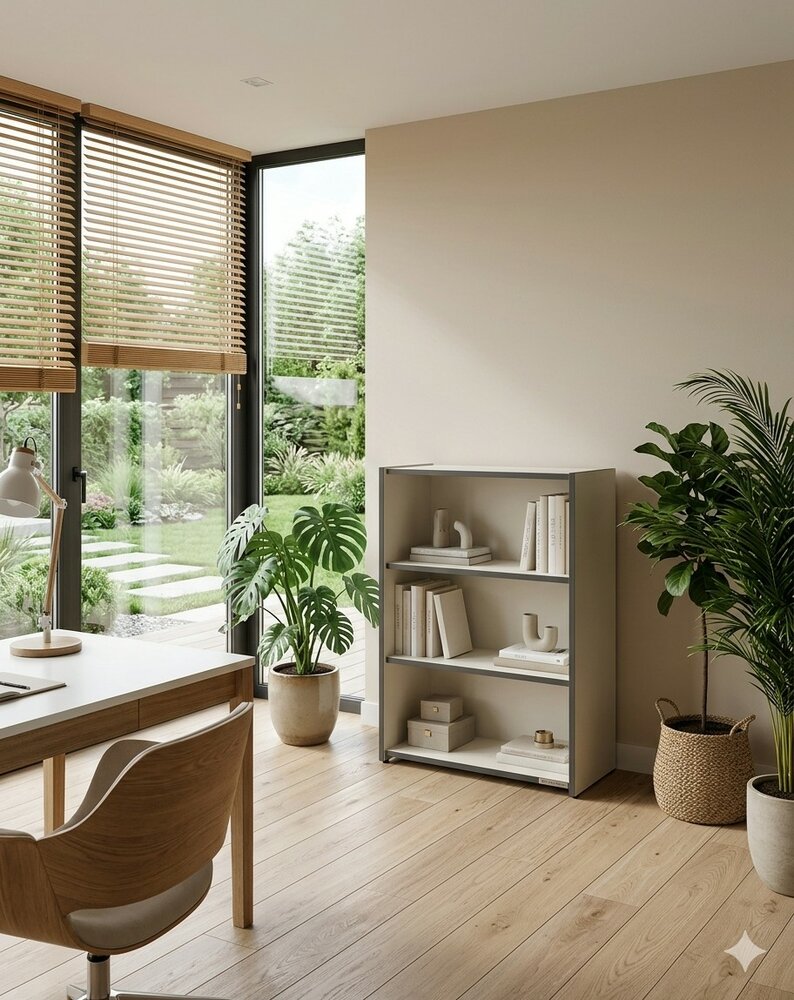 Lage open kast met planken Oxford in sfeervol thuiskantoor