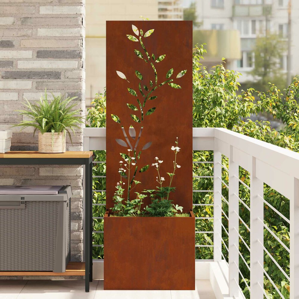 Plantenbak met Privacy Screen Bloemtak Roestig 50 x 140 cm Cortenstaal