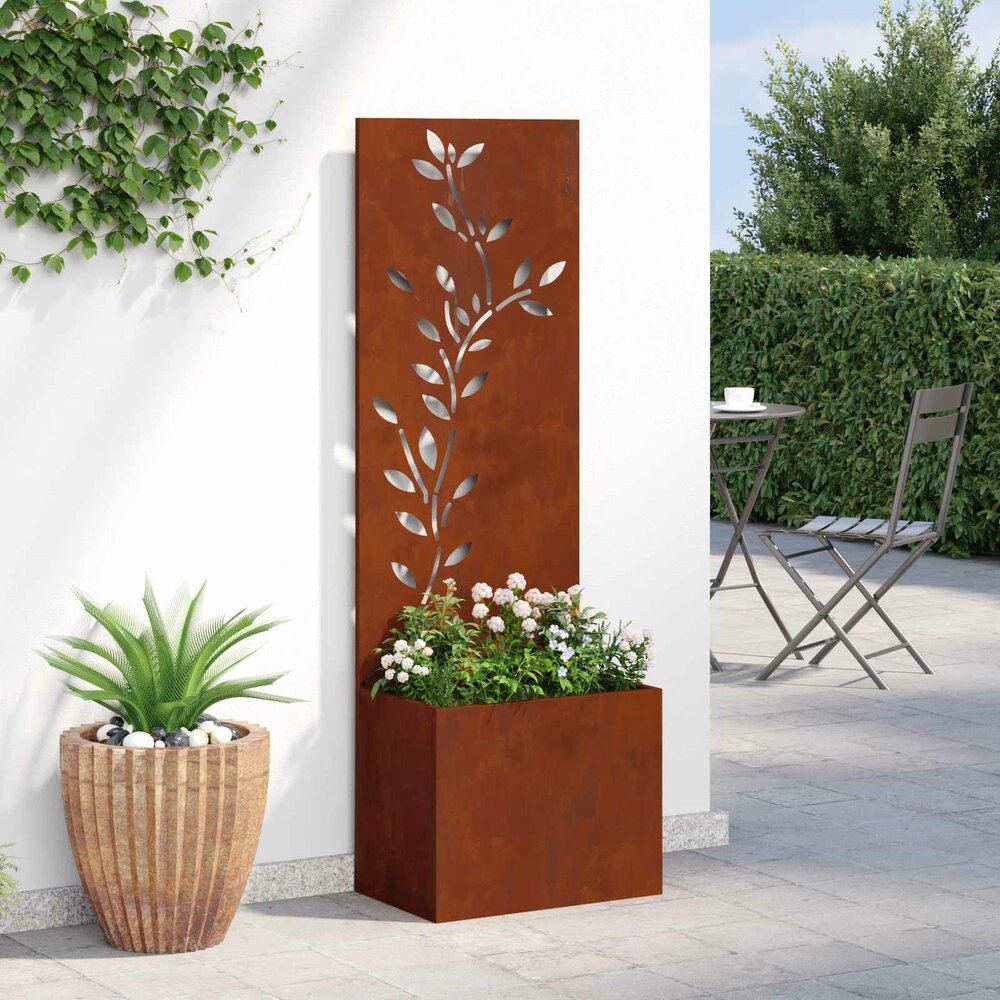Plantenbak met Privacy Screen Bloemtak Roestig 50 x 140 cm Cortenstaal
