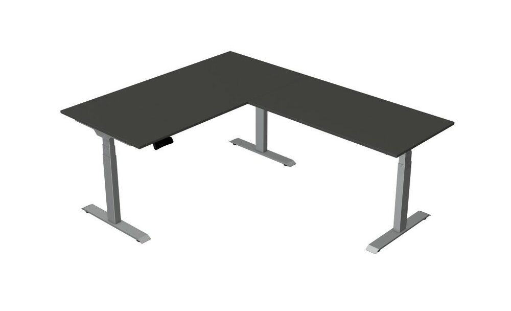 Antraciet zwart elektrisch verstelbaar zit-sta hoekbureau Kerkmann Move New Base 160x200 cm