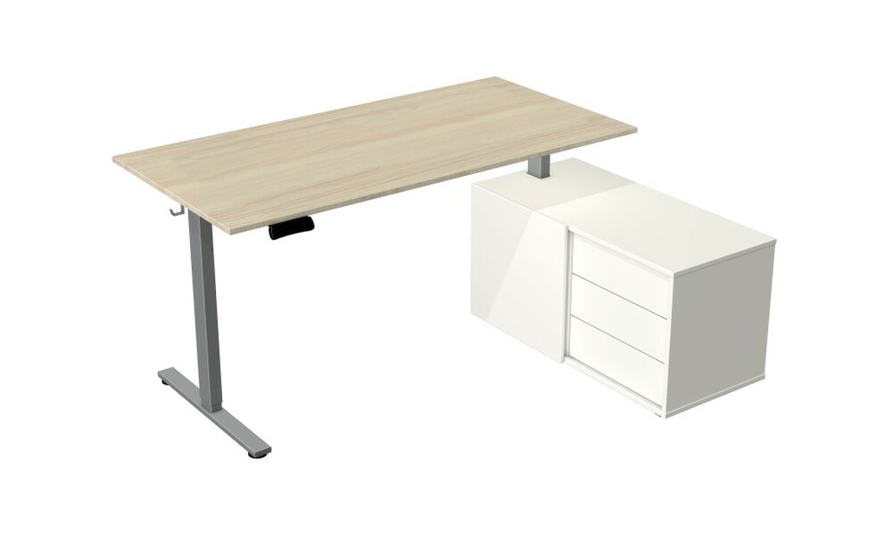 Blank essen elektrisch verstelbaar zit-sta bureau Kerkmann Move New Base 160x80 cm met wit sideboard