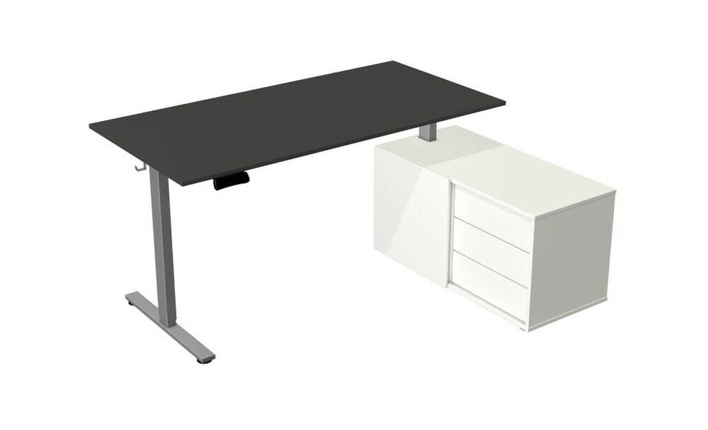 Antraciet zwart elektrisch verstelbaar zit-sta bureau Kerkmann Move New Base 160x80 cm met wit sideboard