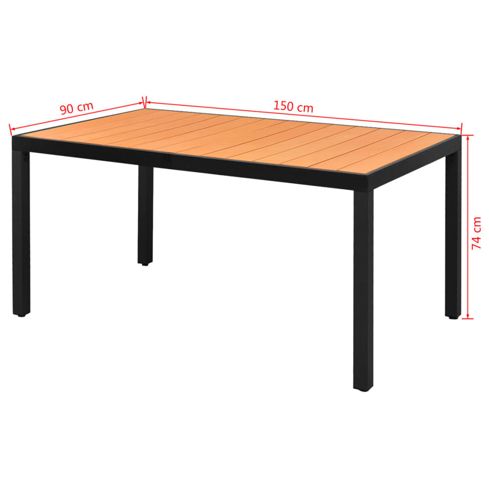Tuintafel Midas 150x90x74 cm aluminium en HKC bruin afmetingen